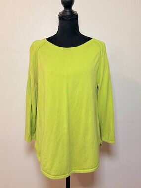 Jeanne Pierre Lime Green Cotton Sweater Boat Neck Top L